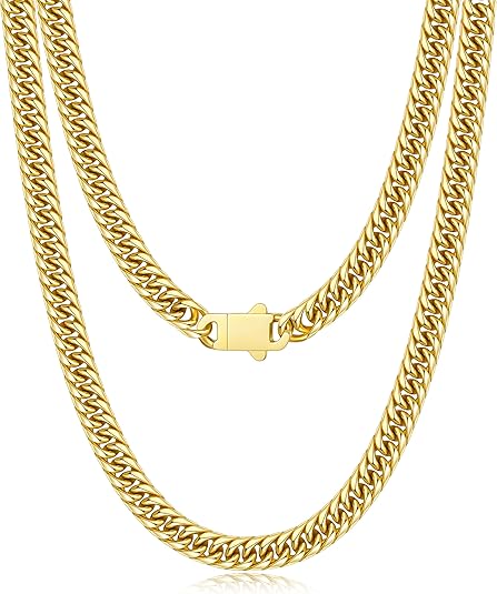 5MM/7MM/9MM Cuban Link Chain for Men Boys with Push-Lock Clasp, Thick 18K Gold Plated Stainless Steel Chains for Men, Cool Mens Necklace Chain 18/20/22/24/26 Inch #ves1