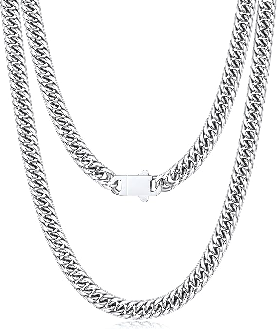 5MM/7MM/9MM Cuban Link Chain for Men Boys with Push-Lock Clasp, Thick 18K Gold Plated Stainless Steel Chains for Men, Cool Mens Necklace Chain 18/20/22/24/26 Inch #ves3