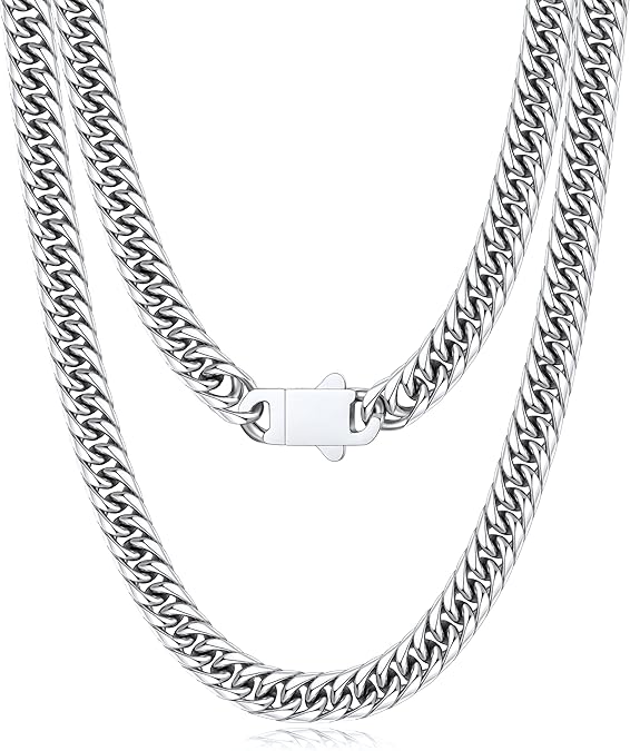 5MM/7MM/9MM Cuban Link Chain for Men Boys with Push-Lock Clasp, Thick 18K Gold Plated Stainless Steel Chains for Men, Cool Mens Necklace Chain 18/20/22/24/26 Inch #ves4