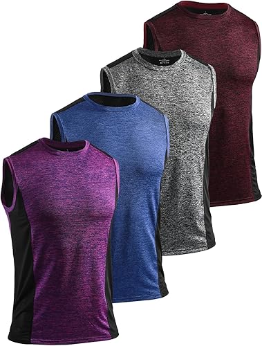 AMVELOP 4 Pack Men's Workout Tank Tops Sleeveless Quick Dry Gym Muscle Shirts (vs8)