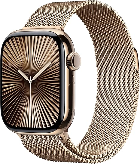 Apple Watch Series 10 [GPS + Cellular 46mm case] Smartwatch with Gold Titanium Case with Gold Milanese Loop - M/L. Fitness Tracker, ECG App, Always-On Retina Display, Carbon Neutral #vs1)