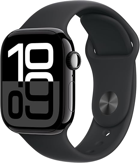Apple Watch Series 10 [GPS + Cellular 46mm case] Smartwatch with Jet Black Aluminium Case with Black Sport Band - M/L. Fitness Tracker, ECG App, Always-On Retina Display, Water Resistant