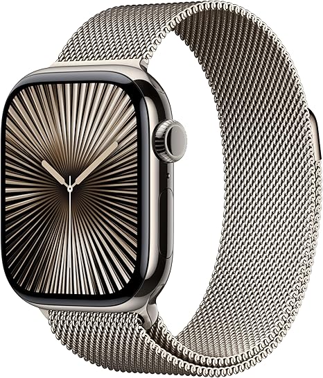 Apple Watch Series 10 [GPS + Cellular 46mm case] Smartwatch with Natural Titanium Case with Natural Milanese Loop - M/L. Fitness Tracker, ECG App, Always-On Retina Display, Carbon Neutral