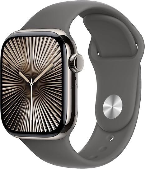 Apple Watch Series 10 [GPS + Cellular 46mm case] Smartwatch with Natural Titanium Case with Stone Grey Sport Band - M/L. Fitness Tracker, ECG App, Always-On Retina Display, Water Resistant