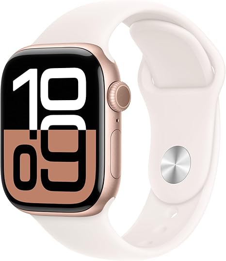 Apple Watch Series 10 [GPS + Cellular 46mm case] Smartwatch with Rose Gold Aluminium Case with Light Blush Sport Band - M/L. Fitness Tracker, ECG App, Always-On Retina Display, Water Resistant