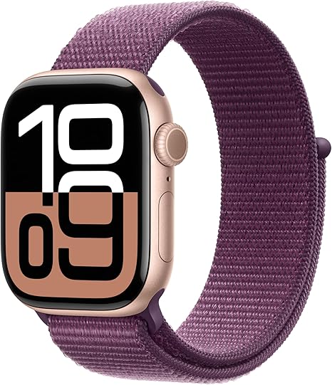 Apple Watch Series 10 [GPS + Cellular 46mm case] Smartwatch with Rose Gold Aluminium Case with Plum Sport Loop. Fitness Tracker, ECG App, Always-On Retina Display, Carbon Neutral