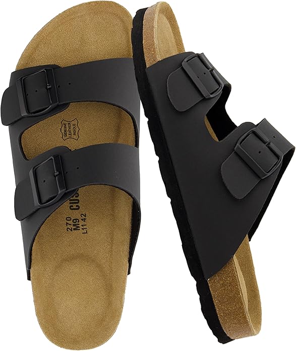 CUSHIONAIRE Lane Cork Footbed Mens Sandals, Adjustable Buckle Comfort Slides for Men, Genuine Leather Insole Summer Sandals Men Footwear #ves3