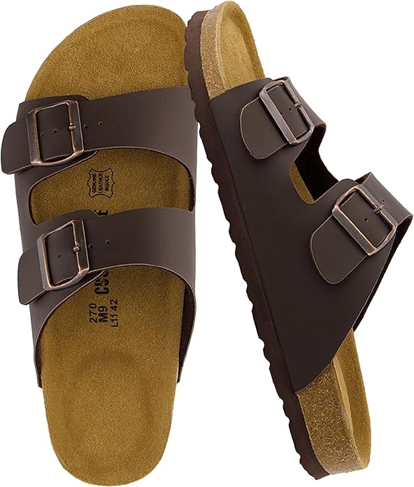 CUSHIONAIRE Lane Cork Footbed Mens Sandals, Adjustable Buckle Comfort Slides for Men, Genuine Leather Insole Summer Sandals Men Footwear #ves4