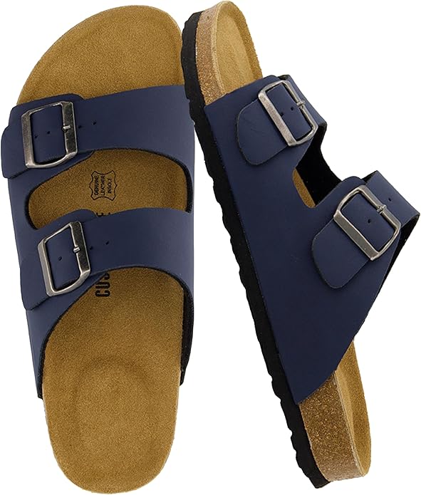 CUSHIONAIRE Lane Cork Footbed Mens Sandals, Adjustable Buckle Comfort Slides for Men, Genuine Leather Insole Summer Sandals Men Footwear #ves6