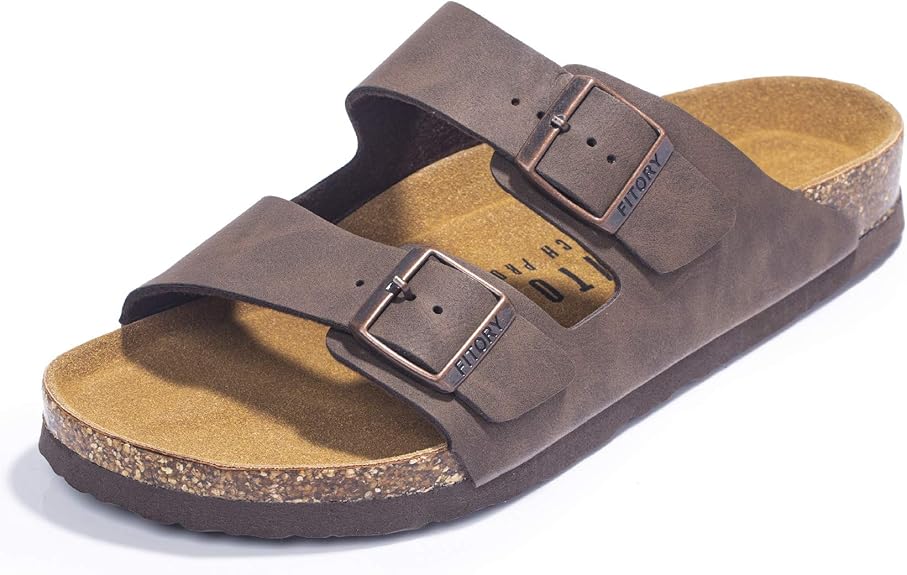 FITORY Mens Sandals, Arch Support Slides with Adjustable Buckle Straps and Cork Footbed Size 7-14.5 #ves1