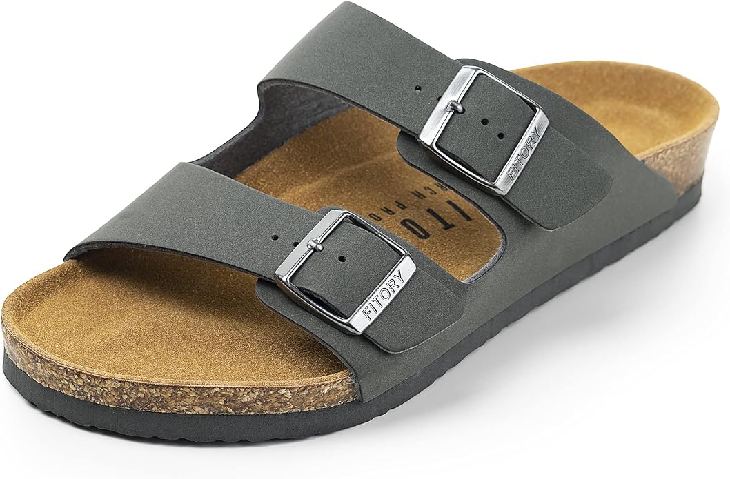 FITORY Mens Sandals, Arch Support Slides with Adjustable Buckle Straps and Cork Footbed Size 7-14.5 #ves3