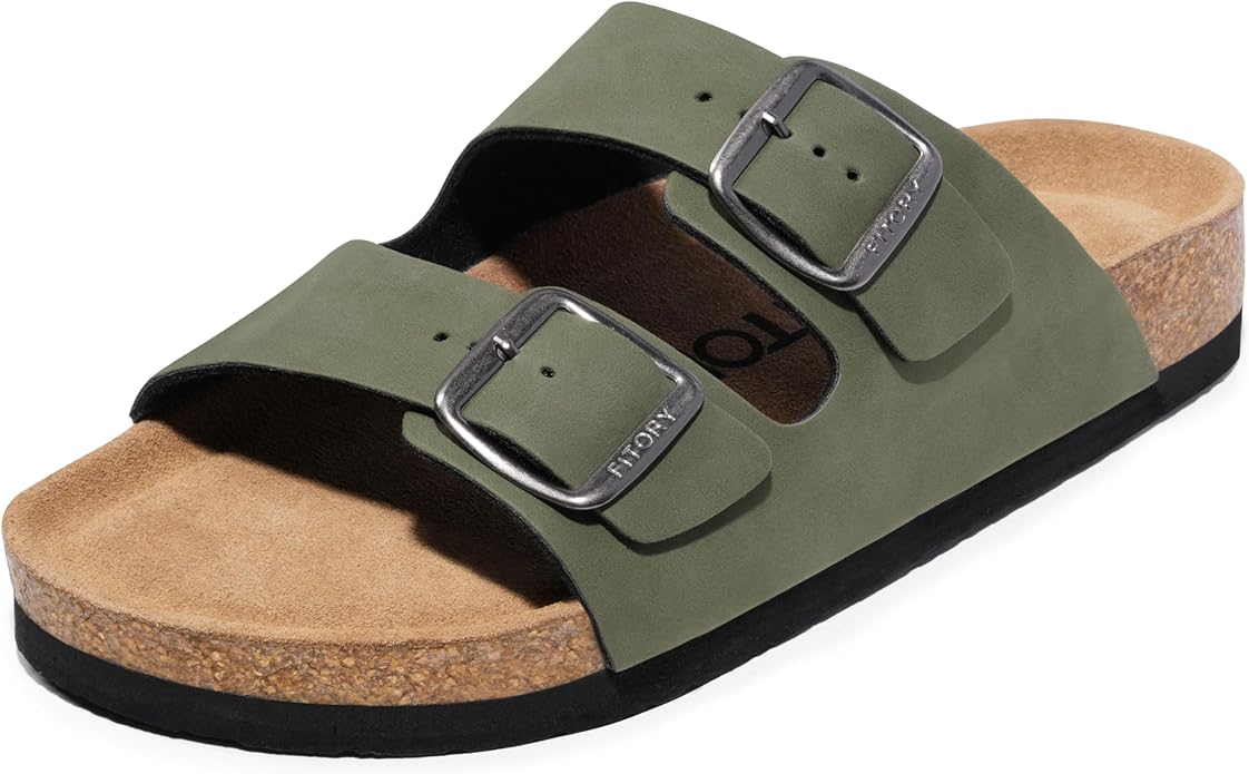 FITORY Mens Sandals, Arch Support Slides with Adjustable Buckle Straps and Cork Footbed Size 7-14.5 #ves4