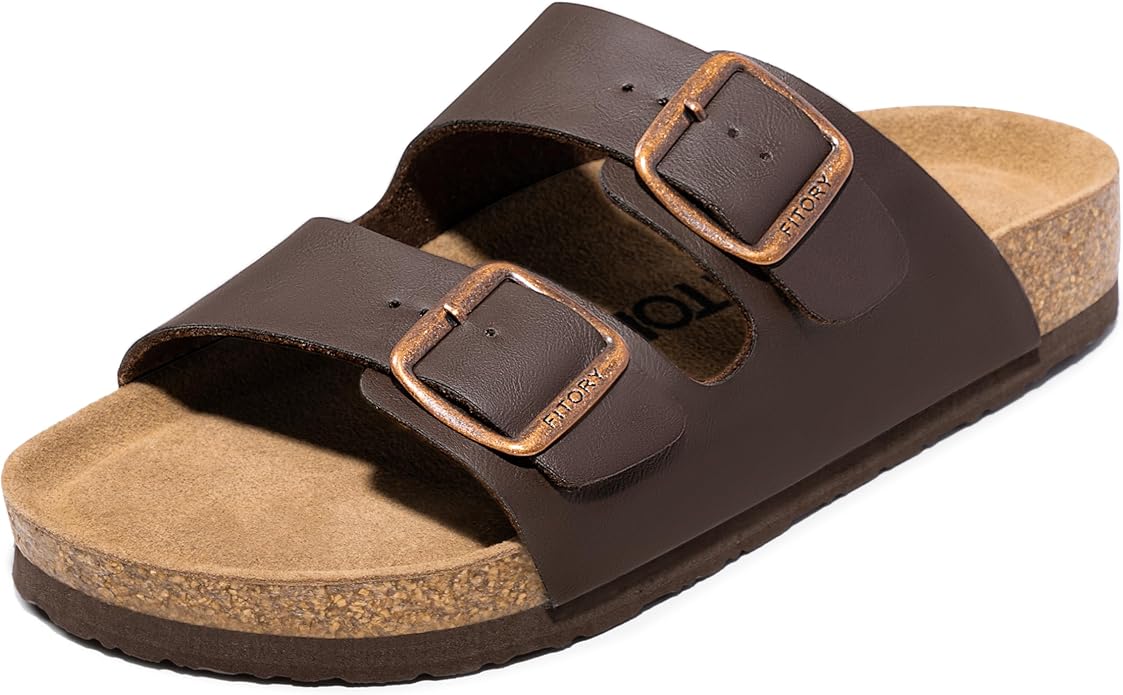 FITORY Mens Sandals, Arch Support Slides with Adjustable Buckle Straps and Cork Footbed Size 7-14.5 #ves5