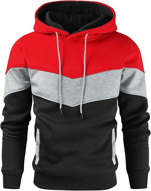Gesean Men's Novelty Color Block Pullover Fleece Hoodie Long Sleeve Casual Sweatshirt with Pocket (#vs12)