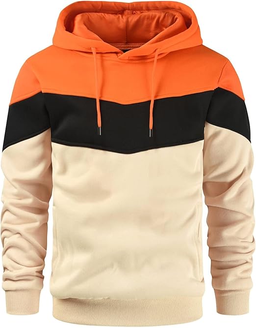 Gesean Men's Novelty Color Block Pullover Fleece Hoodie Long Sleeve Casual Sweatshirt with Pocket (#vs9)