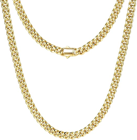 Gold Cuban Link Chain for Men Mens Stainless Steel Miami Curb Chains Necklace 5/8mm Thick Real Gold/Silver/Black Plated Diamond Cut Non-Tarnish Jewelry18-26 Inch #ves2