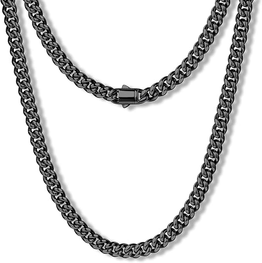 Gold Cuban Link Chain for Men Mens Stainless Steel Miami Curb Chains Necklace 5/8mm Thick Real Gold/Silver/Black Plated Diamond Cut Non-Tarnish Jewelry18-26 Inch #ves3