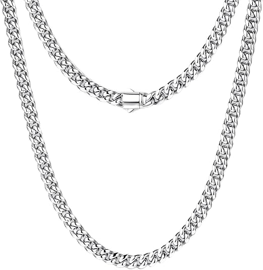 Gold Cuban Link Chain for Men Mens Stainless Steel Miami Curb Chains Necklace 5/8mm Thick Real Gold/Silver/Black Plated Diamond Cut Non-Tarnish Jewelry18-26 Inch #ves4