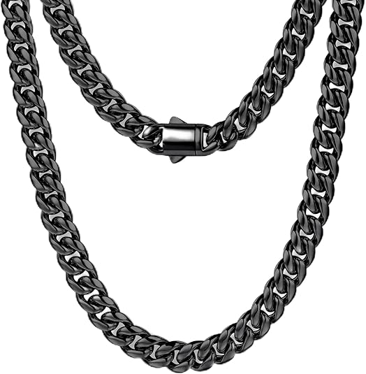 Gold Cuban Link Chain for Men Mens Stainless Steel Miami Curb Chains Necklace 5/8mm Thick Real Gold/Silver/Black Plated Diamond Cut Non-Tarnish Jewelry18-26 Inch #ves5