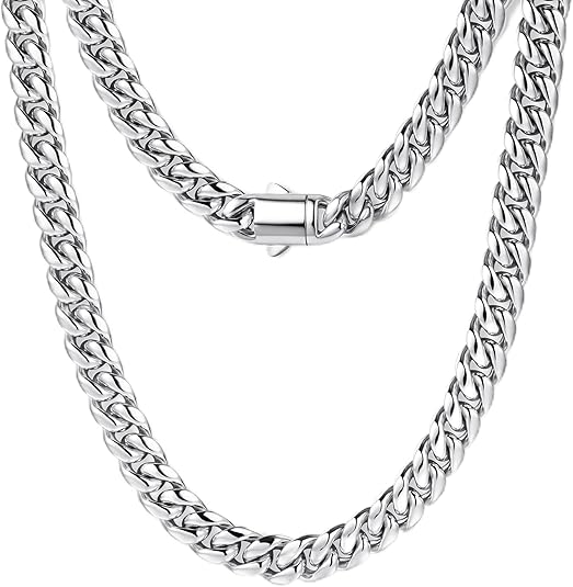 Gold Cuban Link Chain for Men Mens Stainless Steel Miami Curb Chains Necklace 5/8mm Thick Real Gold/Silver/Black Plated Diamond Cut Non-Tarnish Jewelry18-26 Inch #ves6