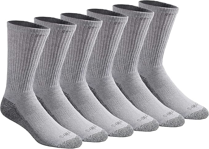 Grey (6 Pairs) Dickies Men's Dri-Tech Original Moisture Control Crew Socks, Available in M-XXL (6, 12, 18 Pairs)
