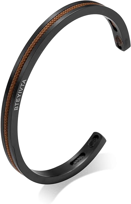 Handmade Minimalist Cuff Bracelet with Lucky Nautical Rope Inlaid Stainless Steel Cuff Unique and Stylish Bangle For Men And Women #ves3