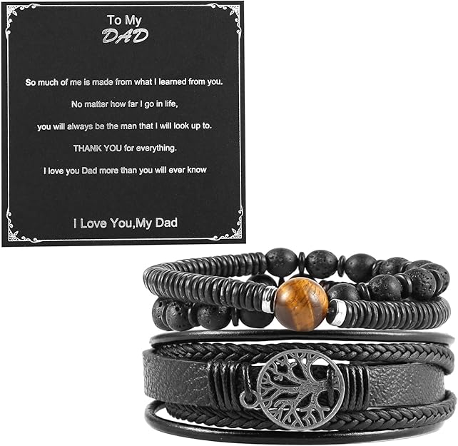 HZMAN Genuine Leather Tree of life Bracelets Men Women, Tiger Eye Natural Stone Lava Rock Beads Ethnic Tribal Elastic Bracelets Wristbands #ves11