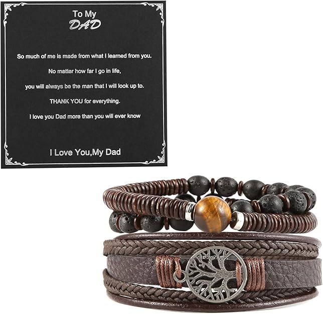 HZMAN Genuine Leather Tree of life Bracelets Men Women, Tiger Eye Natural Stone Lava Rock Beads Ethnic Tribal Elastic Bracelets Wristbands #ves12