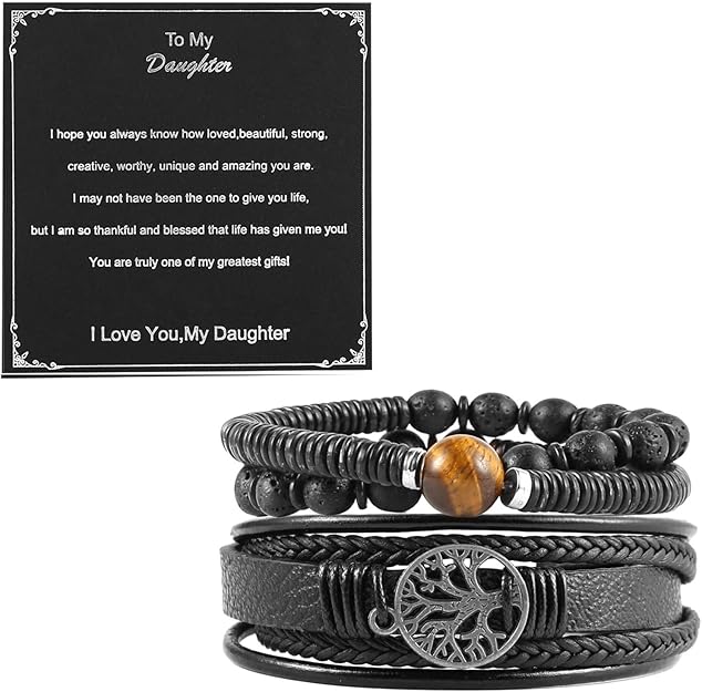 HZMAN Genuine Leather Tree of life Bracelets Men Women, Tiger Eye Natural Stone Lava Rock Beads Ethnic Tribal Elastic Bracelets Wristbands #ves4