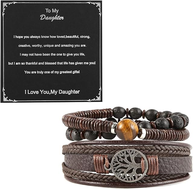 HZMAN Genuine Leather Tree of life Bracelets Men Women, Tiger Eye Natural Stone Lava Rock Beads Ethnic Tribal Elastic Bracelets Wristbands #ves5