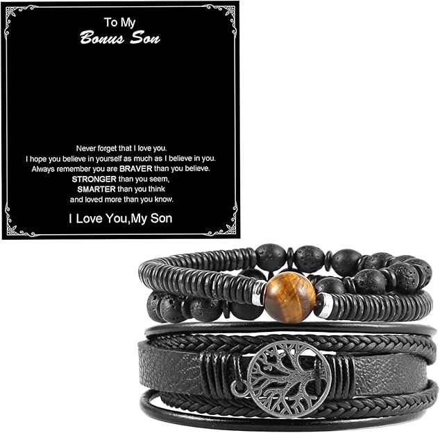 HZMAN Genuine Leather Tree of life Bracelets Men Women, Tiger Eye Natural Stone Lava Rock Beads Ethnic Tribal Elastic Bracelets Wristbands #ves8