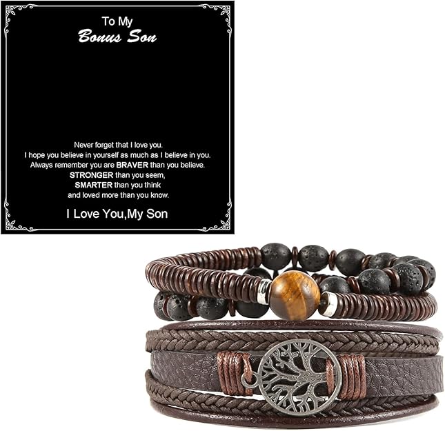 HZMAN Genuine Leather Tree of life Bracelets Men Women, Tiger Eye Natural Stone Lava Rock Beads Ethnic Tribal Elastic Bracelets Wristbands #ves9