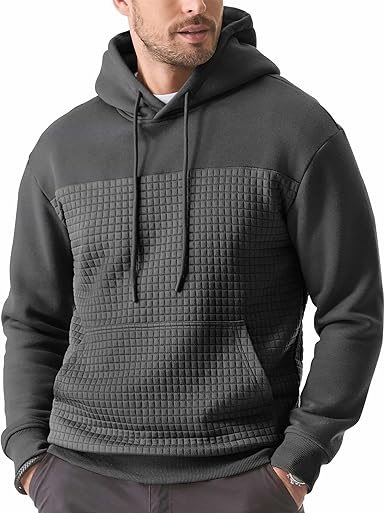 JMIERR Men's Hooded Sweatshirt Casual Cotton Long Sleeve Drawstring Fleece Waffle Pullover Hoodies with Pockets (#vs5)