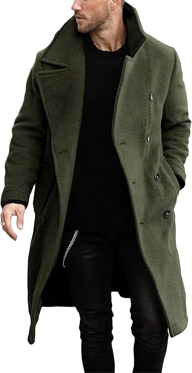 Makkrom Mens Double Breasted Trench Coat Casual Lapel Collar Business Winter Long Overcoats (#vs1)