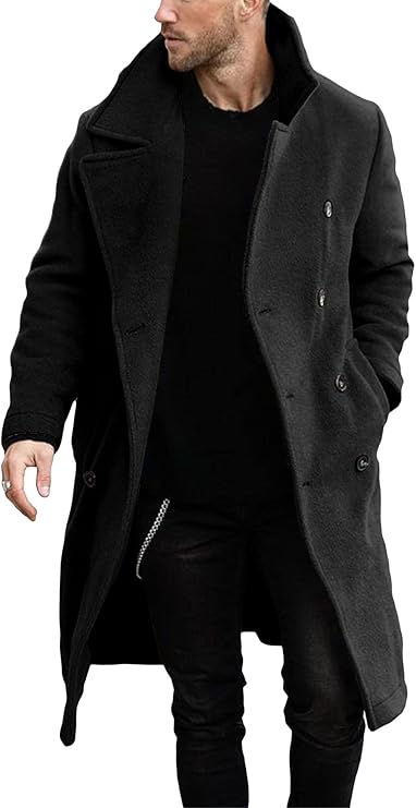 Makkrom Mens Double Breasted Trench Coat Casual Lapel Collar Business Winter Long Overcoats (#vs2)