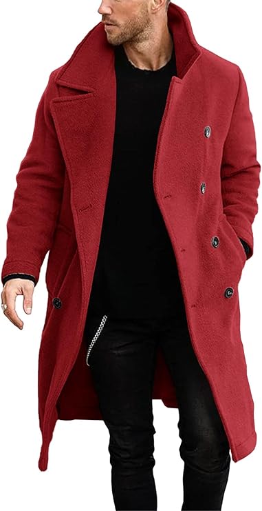 Makkrom Mens Double Breasted Trench Coat Casual Lapel Collar Business Winter Long Overcoats (#vs3)