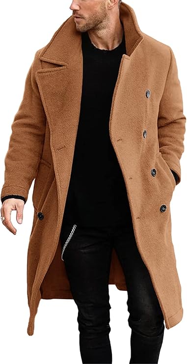Makkrom Mens Double Breasted Trench Coat Casual Lapel Collar Business Winter Long Overcoats (#vs4)