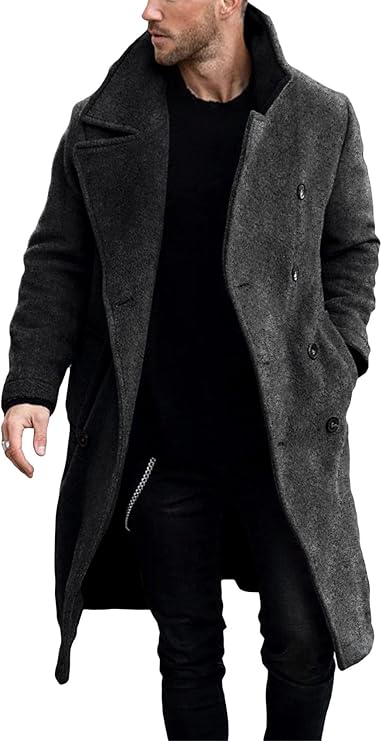 Makkrom Mens Double Breasted Trench Coat Casual Lapel Collar Business Winter Long Overcoats (#vs5)