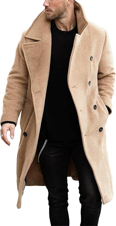 Makkrom Mens Double Breasted Trench Coat Casual Lapel Collar Business Winter Long Overcoats (#vs6)