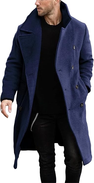 Makkrom Mens Double Breasted Trench Coat Casual Lapel Collar Business Winter Long Overcoats (#vs7)