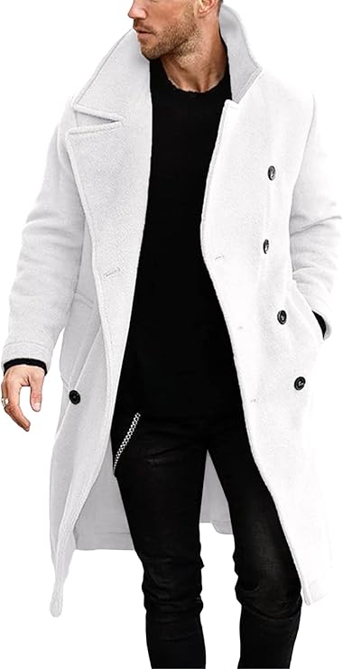 Makkrom Mens Double Breasted Trench Coat Casual Lapel Collar Business Winter Long Overcoats (#vs8)
