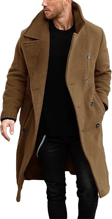 Makkrom Mens Double Breasted Trench Coat Casual Lapel Collar Business Winter Long Overcoats (#vs9)