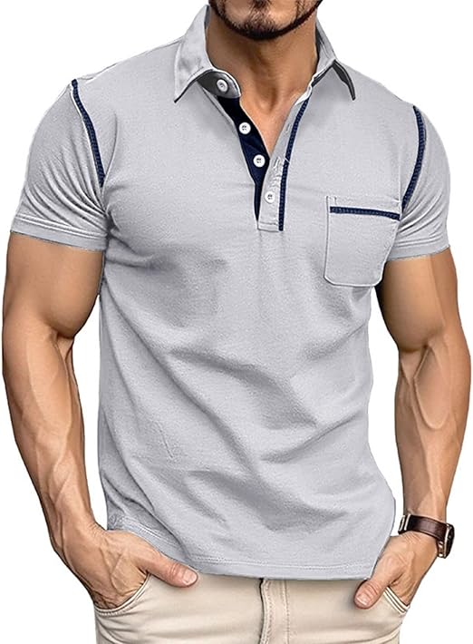 Men's Fashion Polo Shirts Classic Short Sleeve Lightweight Button Cotton T-Shirt Casual Golf Tee Tops with Pocket (#vs7)
