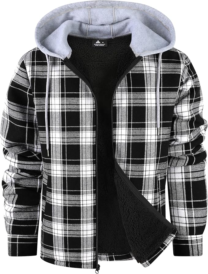 Mens Flannel Plaid Jacket Long Sleeve Fleece Sherpa Lined Winter Jacket Warm Coat (#vs1)