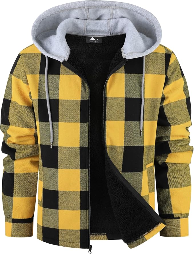 Mens Flannel Plaid Jacket Long Sleeve Fleece Sherpa Lined Winter Jacket Warm Coat (#vs10)