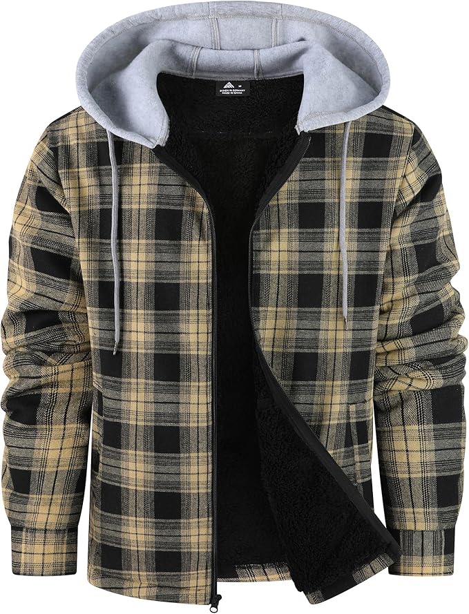 Mens Flannel Plaid Jacket Long Sleeve Fleece Sherpa Lined Winter Jacket Warm Coat (#vs11)
