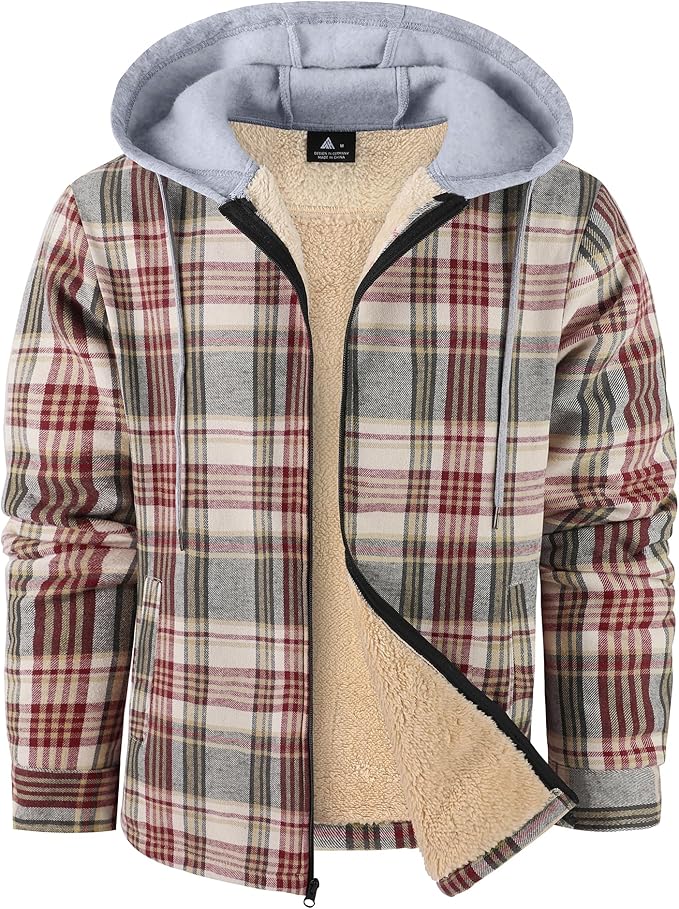 Mens Flannel Plaid Jacket Long Sleeve Fleece Sherpa Lined Winter Jacket Warm Coat (#vs12)