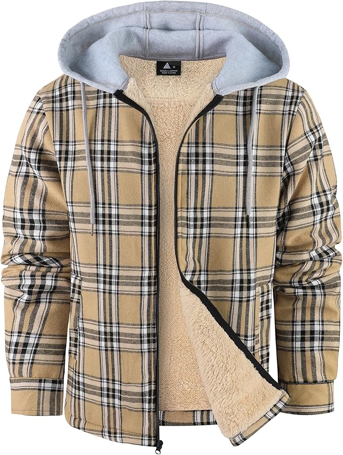 Mens Flannel Plaid Jacket Long Sleeve Fleece Sherpa Lined Winter Jacket Warm Coat (#vs13)