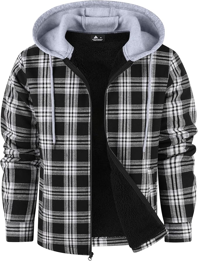 Mens Flannel Plaid Jacket Long Sleeve Fleece Sherpa Lined Winter Jacket Warm Coat (#vs15)