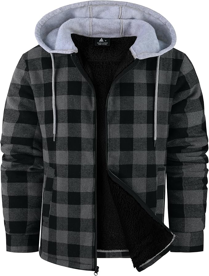 Mens Flannel Plaid Jacket Long Sleeve Fleece Sherpa Lined Winter Jacket Warm Coat (#vs2)